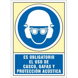SYSSA,Señal Es obligatorio el uso de casco, gafas y protección acústic