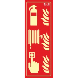 SYSSA -  Señal Extintor - Boca de Incendio BIE - Pulsador de Alarma - Vertical 7104F de 480x160 mm (UNE - 23034-2023)  Fotolumin